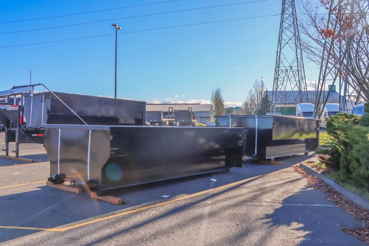 Roll-off dumpster ready for waste disposal at job site for Yard Waste Dumpster Rental in Reston